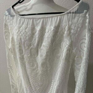 White sequin long-sleeve off shoulder or long sleeve dress [Sz.L]